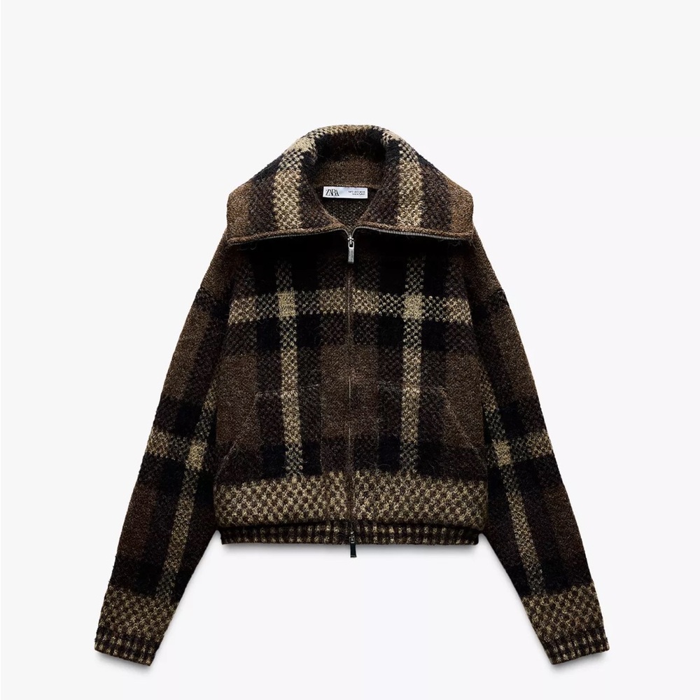 Checkered knit bomber jacket